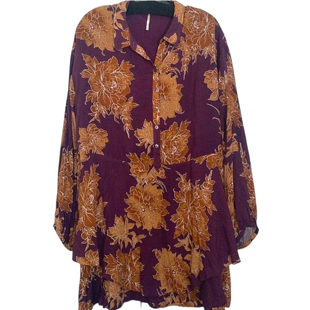 Free People Shake It Printed Mini Dress Tunic Berry Combo Boho Womens Medium M - Picture 4 of 12